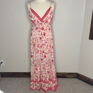 Blue Rain Pink Floral Maxi Dress